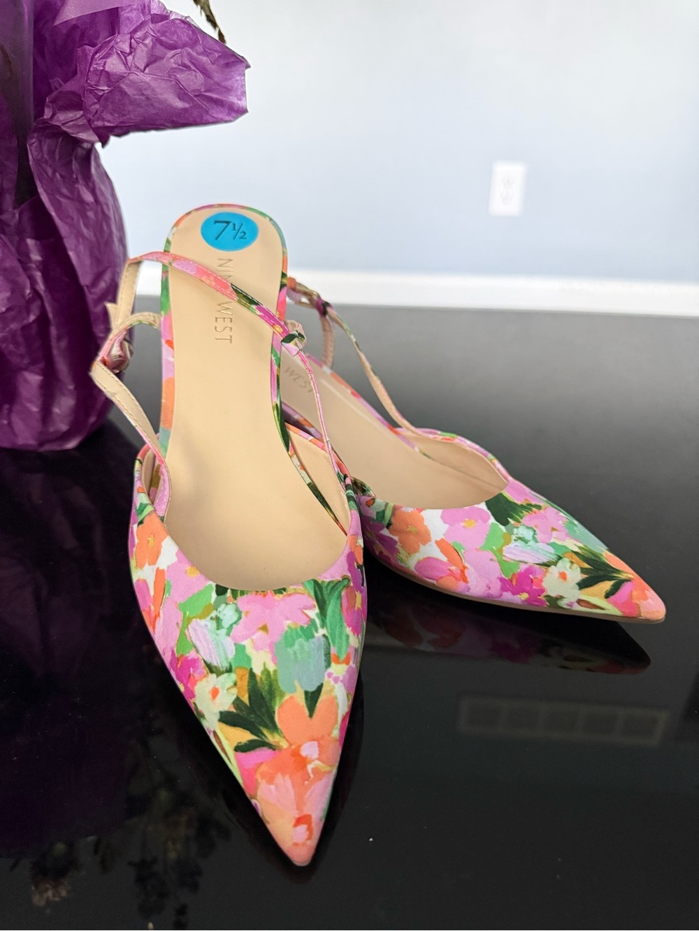 Nine West Pink Floral Pointed-Toe Slingbacks